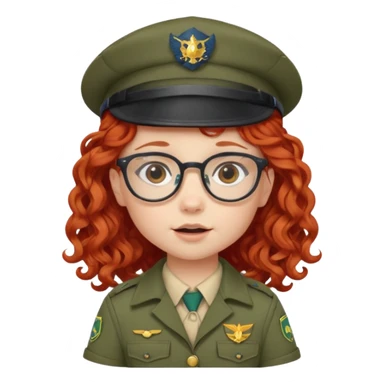 scout girl baby with uniform including the hat,  little with glassess and long curly red hair sticker