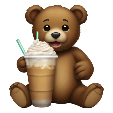 a brown teddy bear drinking an iced coffee sticker