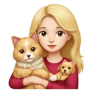 Girl holding a cat and a dog sticker