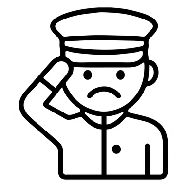 sad face in uniform saluting, icon style sticker