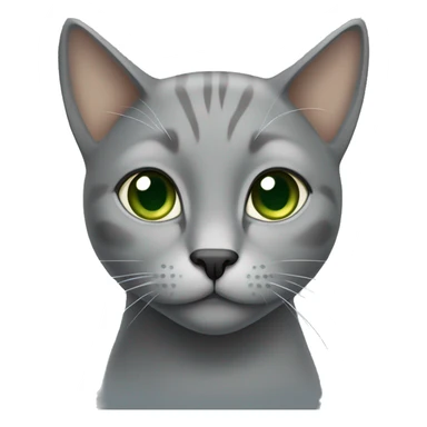 All grey cat with tan on her forehead. Green eyes sticker