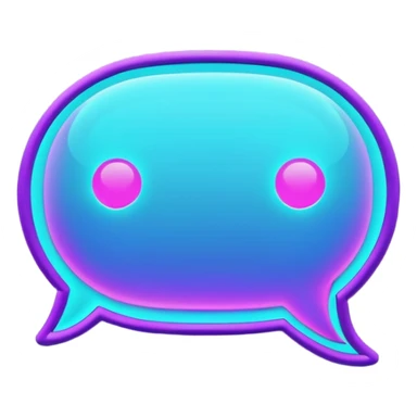 futuristic minimalistic glowing chat bubble icon, purple and cyan neon lines, dark background, digital communication style, 1:1 aspect ratio, no face sticker