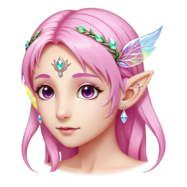 portrait of pink Elvish fae shiny sparkly iridescent translucent diaphanous ear climber ear cuff sticker
