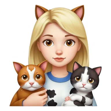 Beautiful girl holding a cow and a cat sticker