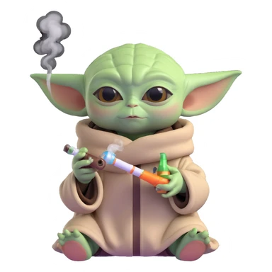 baby yoda smoking a bong, cannabis sticker