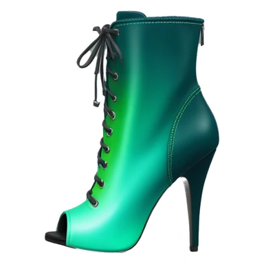 Realistic isolated top front view of a pair of dark teal,lime green,mint green and emerald green ombre high heel peep toe ankle bootie boots. sticker