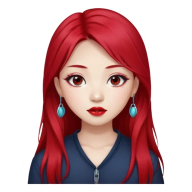 pretty girl asian, red cherry long hair,makeup grunge,Eyebrow and lip piercing sticker