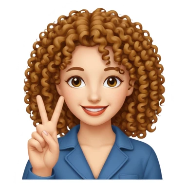 curly haired beautiful lady showing peace sign sticker