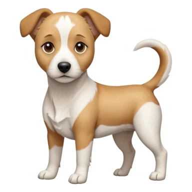 a full body facing front on of a buff white beagle cross jack russell terrier looking dog the size of a kelpie with light brown long ears resting on its face and a light brown patch above one eye and a large snout. the rest of the dog is completely white.  sticker