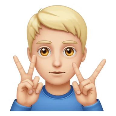 Emoji points to his eyes to create look at my eyes emoji, with one hand make to fingers point to the two eyes sticker