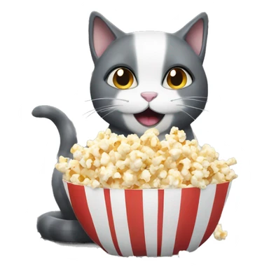 Dark gray and white cat eating popcorn sticker