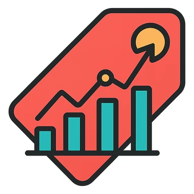 icon combining sale and statistics, price tag with chart overlay, clean modern icon style sticker