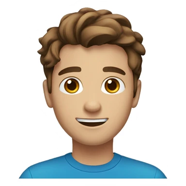 22 years old man with brown hair and black eyes with blue tshirt happy face sticker