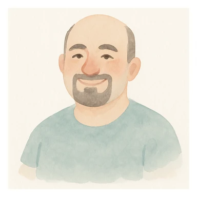 chubby Lebanese man with a goatee and short hair, smiling, watercolor art style sticker