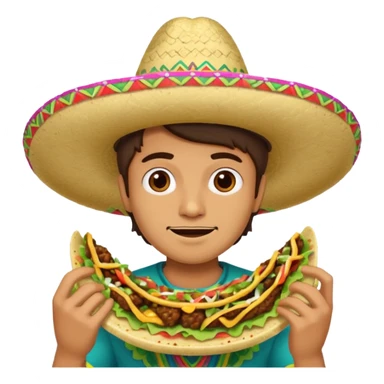 Mexican eating tacos with a sombrero sticker