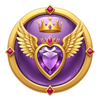 Big round amethyst with triangle rubby inside stone award-in-frame-decorated-with-big-golden-angel--wings and crown sticker