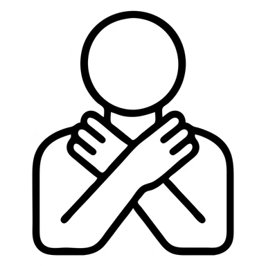 hands around a neck, self-choking, minimal detail, outline icon sticker