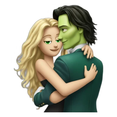 Johnny Depp dance hugging blond woman with green eyes amd very very very long hair sticker
