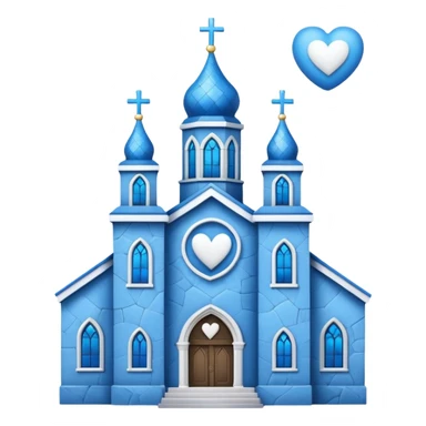 blue church building with hearts sticker