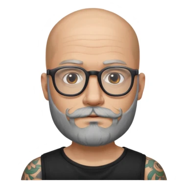 Bald man with salt and pepper beard and glasses and tattoos sticker