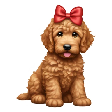 Red goldendoodle puppy bow on head sticker