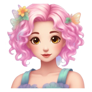 Gorgeous Beautiful Blushing Petite Colorful-Shiny-Pastel-Fairy-Soarkle-Anime-Lady with beautiful gradient pastel hair aesthetic sticker