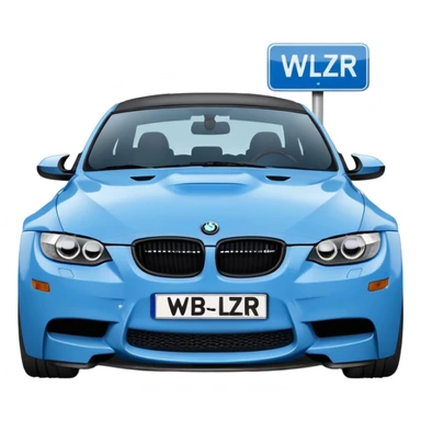 Make me an emoji with a blue bmw M3 and some kind of sign that says ‘W LZR’ sticker