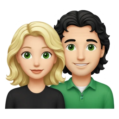 esposos, mujer rubia  y pelo semi tomado ondulado, hombre de pelo negro con un mechon blanco ondulado, atractivo de ojos verdes sticker