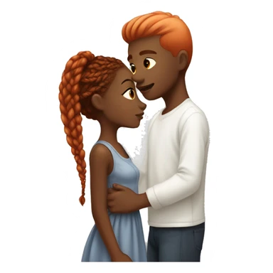 black girl with light brown braids kisses white boy with red hair sticker