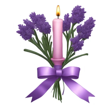 a beautiful aesthetic bouquet of dark purple and light pink lavender tied with a silk purple ribbon and next to it a pink decorative candle  sticker
