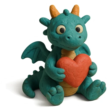 whimsical little dragon holding a heart sticker