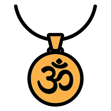 pendant with a spiritual or cultural symbol like a cross or Om on a chain sticker
