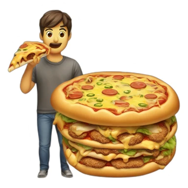 Tortu qui mange une pizza avec un burger dessu sticker