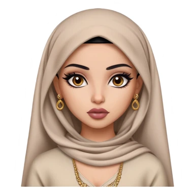 arabian, pretty lips, clothes, pale tattoed skin,  dark brown eyes, pretty bratz baddie, black eyeliner sticker