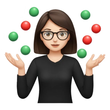 a brunette girl in a black shirt wearing glasses is  juggling  with two hands  sticker