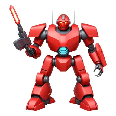 powerful battle robot, bulky armor, sharp edges, glowing red lights, large shoulder cannons, intimidating pose, 3D cartoon, mobile game icon style, clean background, no text, no watermark
 sticker