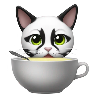 B/w cat eating soup sticker