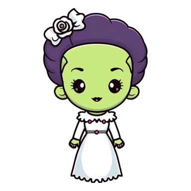 kawaii Bride of Frankenstein with rosy cheeks and adorable stitches sticker