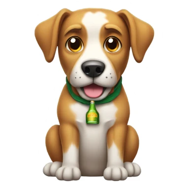 Dog with beer bottle sticker
