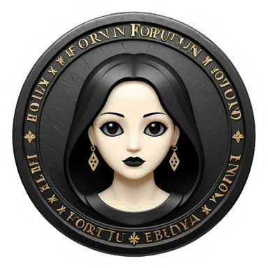 Emoji style, luxury gothic coin made of blackened metal, “FORTUNA” engraved in refined fashion typography, heavy sculptural form, subtle worn metal texture, avant-garde editorial aesthetic, no glow, no neon, flat emoji design, centered, transparent background sticker