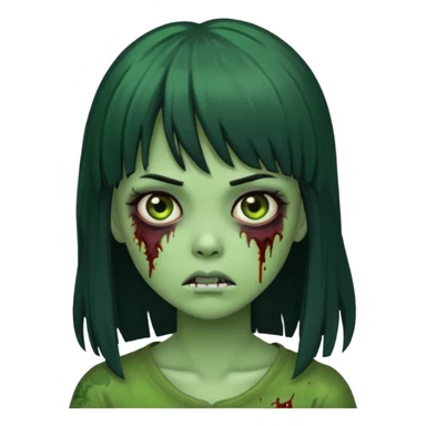 girl zombie with green skin with black hair long with bangs sticker