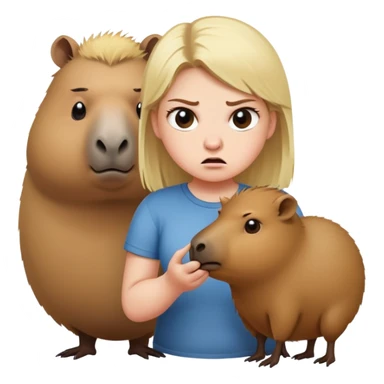 A blond girl who is angry and chubby with her pet capybara  sticker