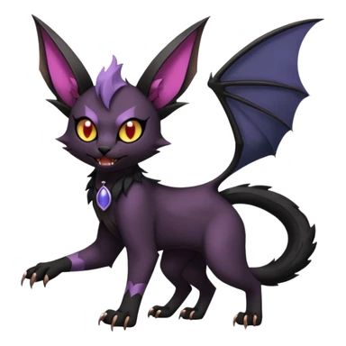 Black edgy Noivern-Noibat-Purloin-Torracat-Lykoi-Caracal-cat-Fakemon-fusion-hybrid-creature with bat wings on head as ears, big fangs, gothic markings sticker