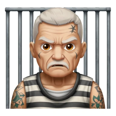 angry tattooed old male prisoner with prison cell bg sticker