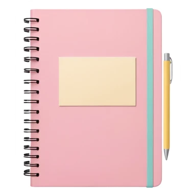 pastel aesthetic notebook, pink cover, slightly open with visible notes inside, beige and yellow paper, soft grain texture, pinterest illustration, no background sticker