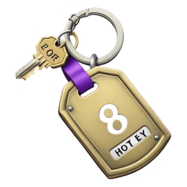 antique silver brass hotel key with large purple leather room number tag sticker