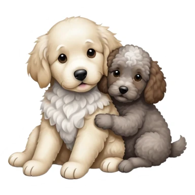 White Golden retriever hugging a grey, brown and white poodle sticker