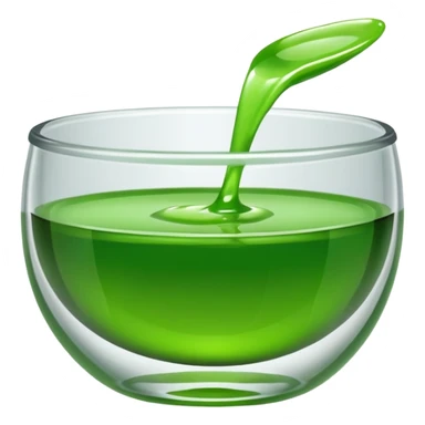 small dipping bowl with green liquid, no spoon, simple, clear sticker