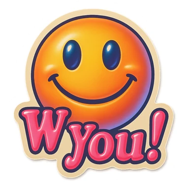 excited smile with mouth closed add the words W You! in pink sticker