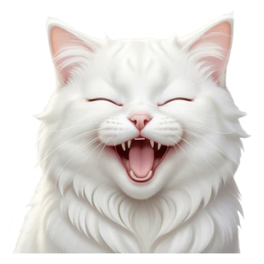 Cinematic Cute Yawning White Cat Portrait Emoji, Head gently tilted with an endearing, wide-open yawn and softly closed eyes, showcasing a pristine white fur with delicate hints of silver, simplified yet irresistibly adorable, highly detailed, glowing with a tender, cozy radiance, high shine, exuding sleepy charm and gentle affection, styled with a soft glowing outline, capturing the essence of a white cat caught mid-yawn, radiating pure, adorable lethargy! sticker
